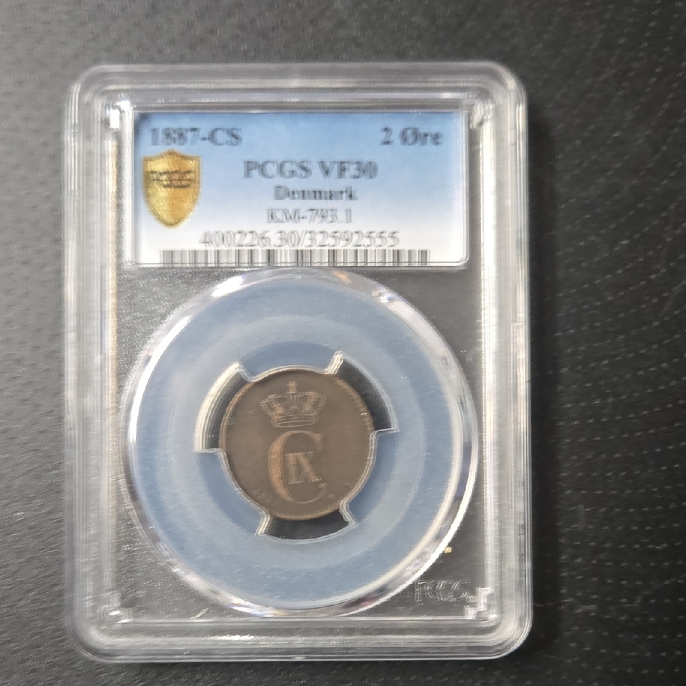 ​🇩🇰 1887 Denmark 2 Øre – PCGS VF30 – Key Date! 🇩🇰​